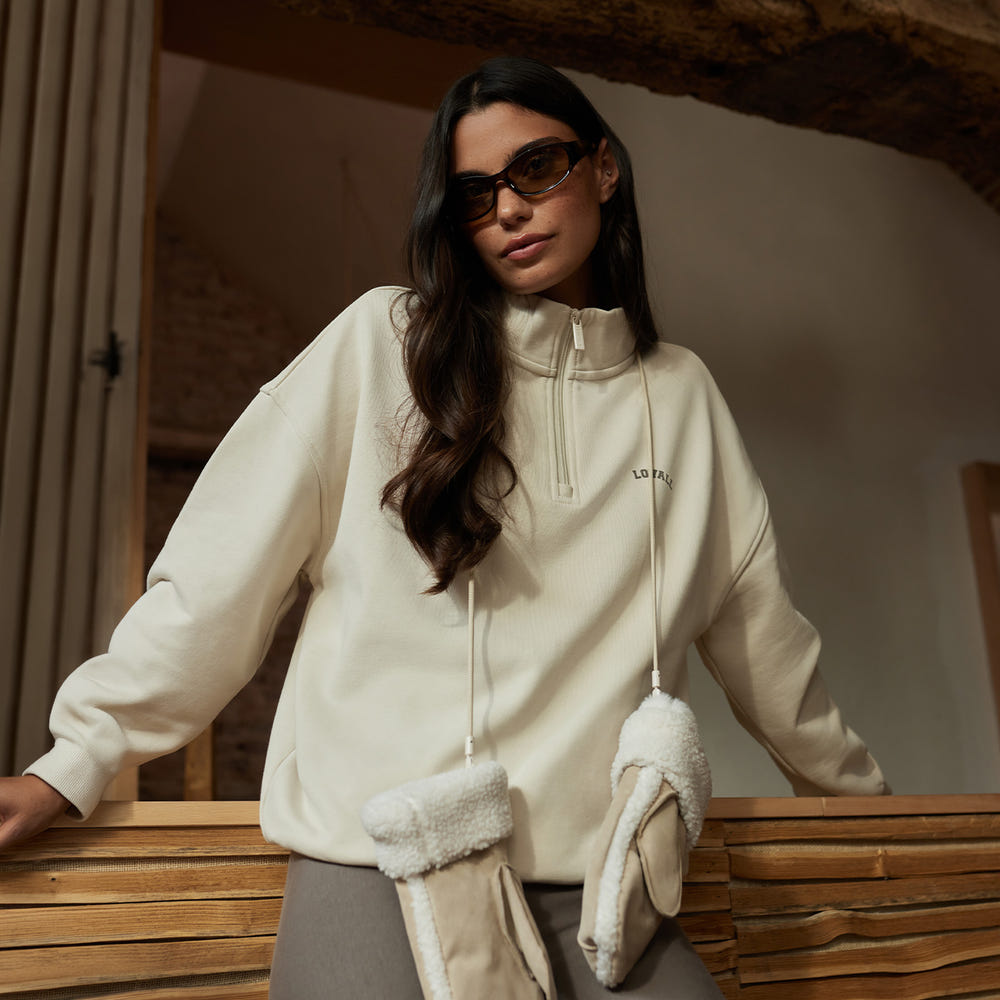 Loopback 1/4 Zip Sweatshirt - Ecru