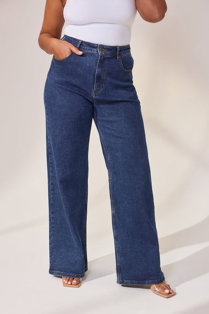 Curve Wide Leg Jeans - Dark Blue