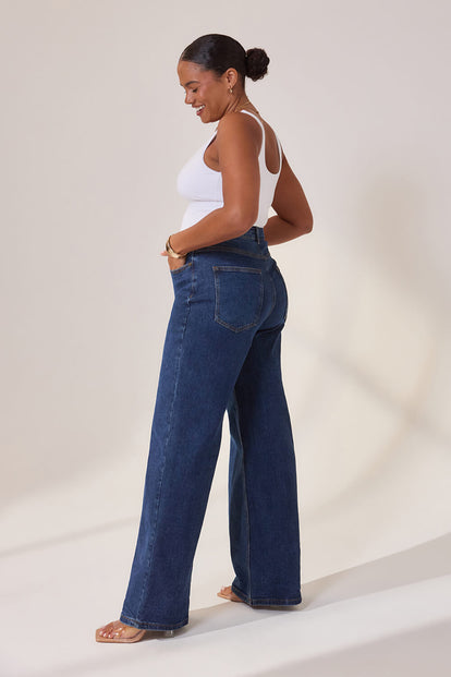 Curve Wide Leg Jeans - Dark Blue