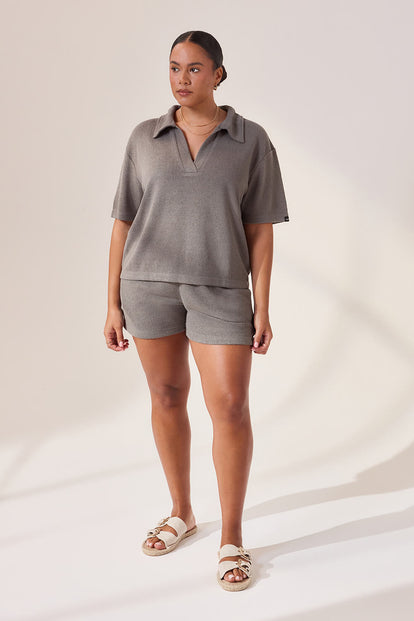 Curve Lightweight Collared Knit Set - Slate Green