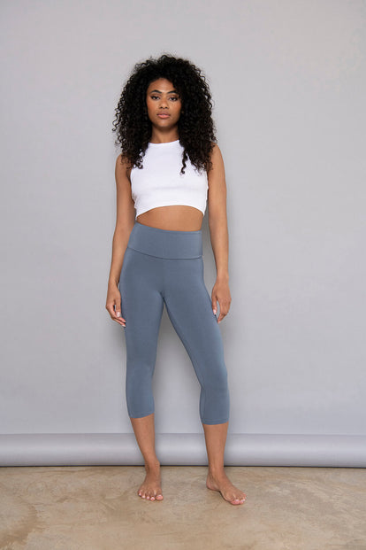 Cropped Lightweight Leggings - Steel Blue