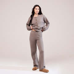 Soft Knit Wide Leg Trousers - Mocha