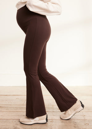 Maternity lightweight Flare Leggings - Espresso Brown