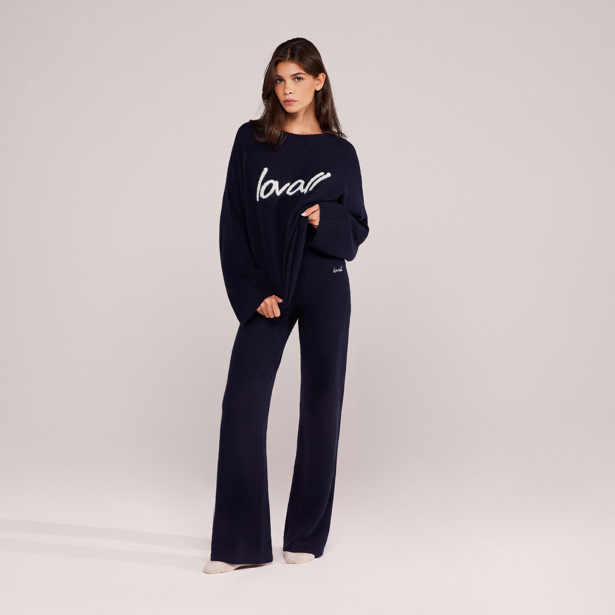 Alpaca Knit Script Oversized Jumper - Navy