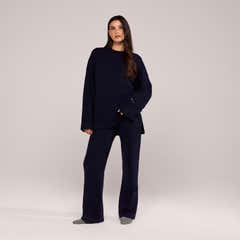 Alpaca Knit Split Hem Oversized Jumper - Navy