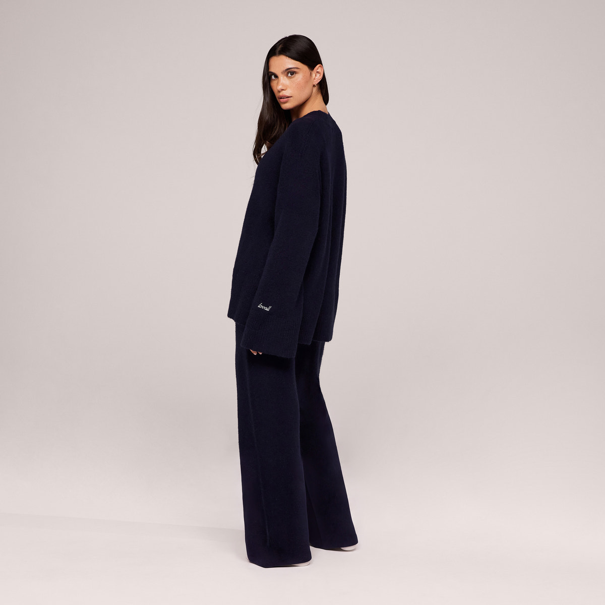 Alpaca Knit Split Hem Oversized Jumper - Navy