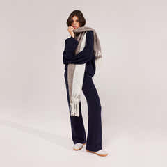 Alpaca Knit Wide Leg Trousers - Navy