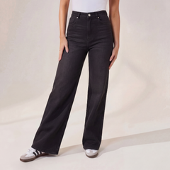 Wide Leg Jeans - Washed Black