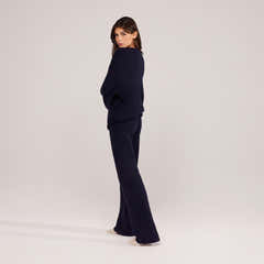 Alpaca Knit Wide Leg Trousers - Navy