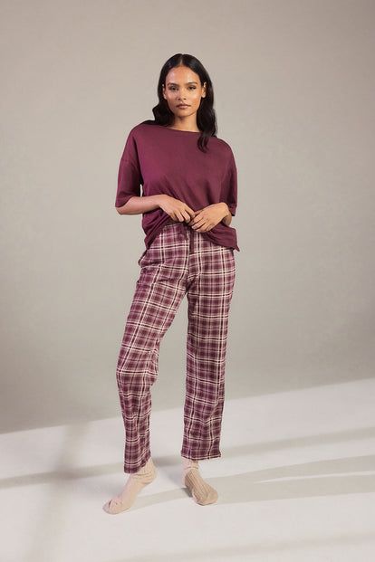 Pure Cotton Pyjama Set - Burgundy Check