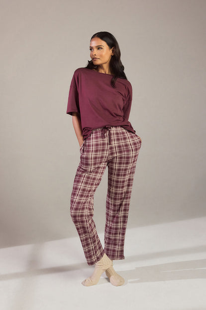 Pure Cotton Pyjama Set - Burgundy Check