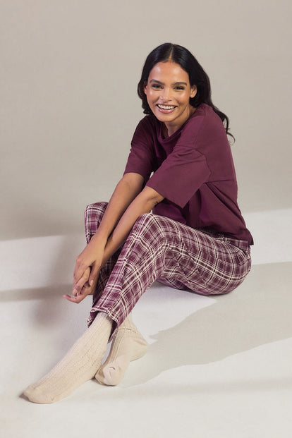 Pure Cotton Pyjama Set - Burgundy Check