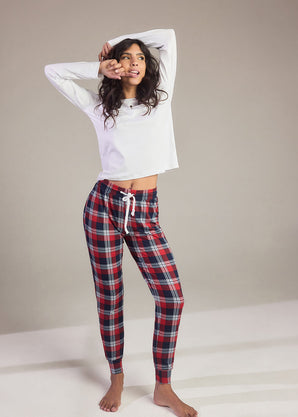 Curve Soft Touch Pyjama Set - Navy & Red Check