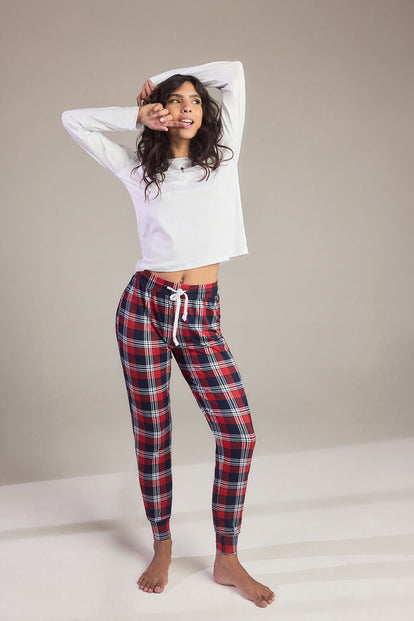 Curve Soft Touch Pyjama Set - Navy & Red Check