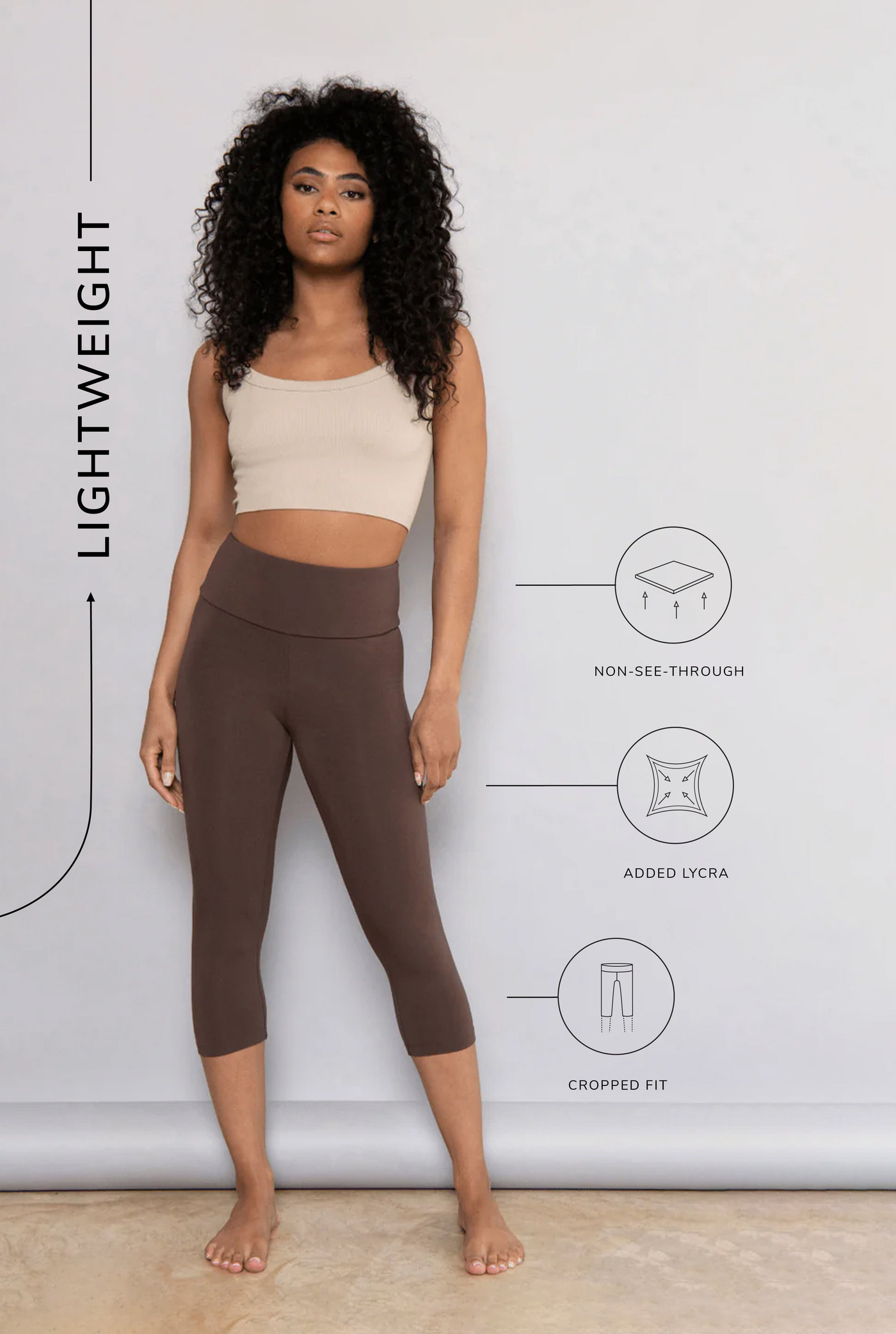 Curve Cropped Lightweight Leggings - Espresso Brown