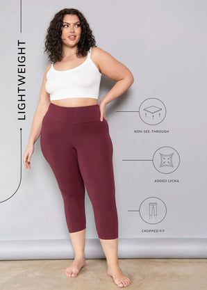 Curve Cropped Lightweight Leggings - Burgundy