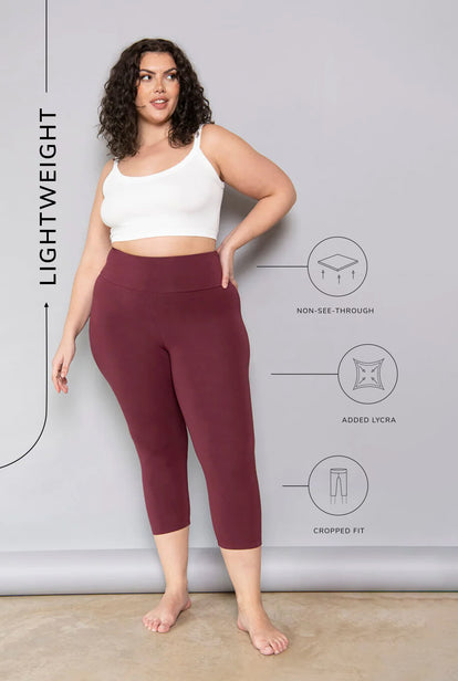 Curve Cropped Lightweight Leggings - Burgundy