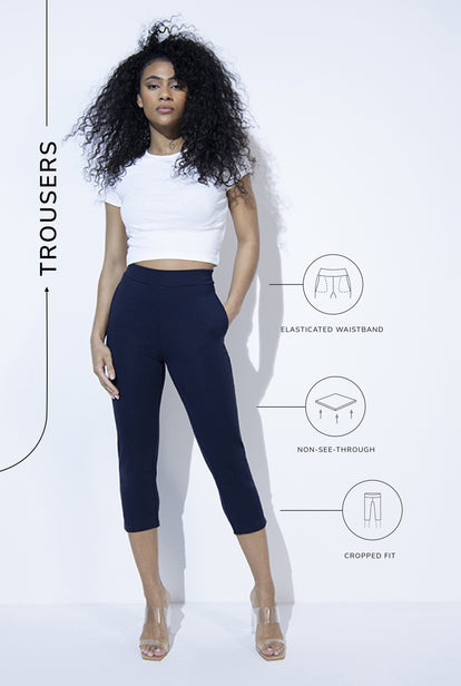 Crop Stretch Trouser - Navy