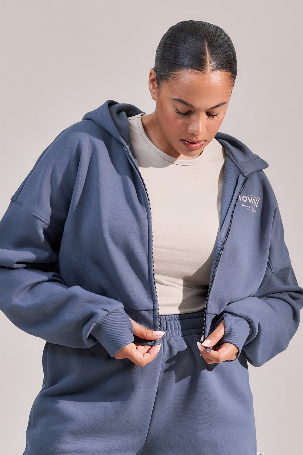 Curve ALL SZN Organic Crop Zip-Through Hoodie - Ice Blue