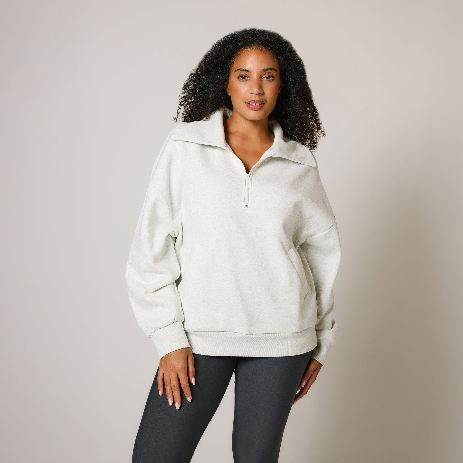 ALL SZN Organic Oversized 1/4 Zip Sweatshirt - Light Grey Marl