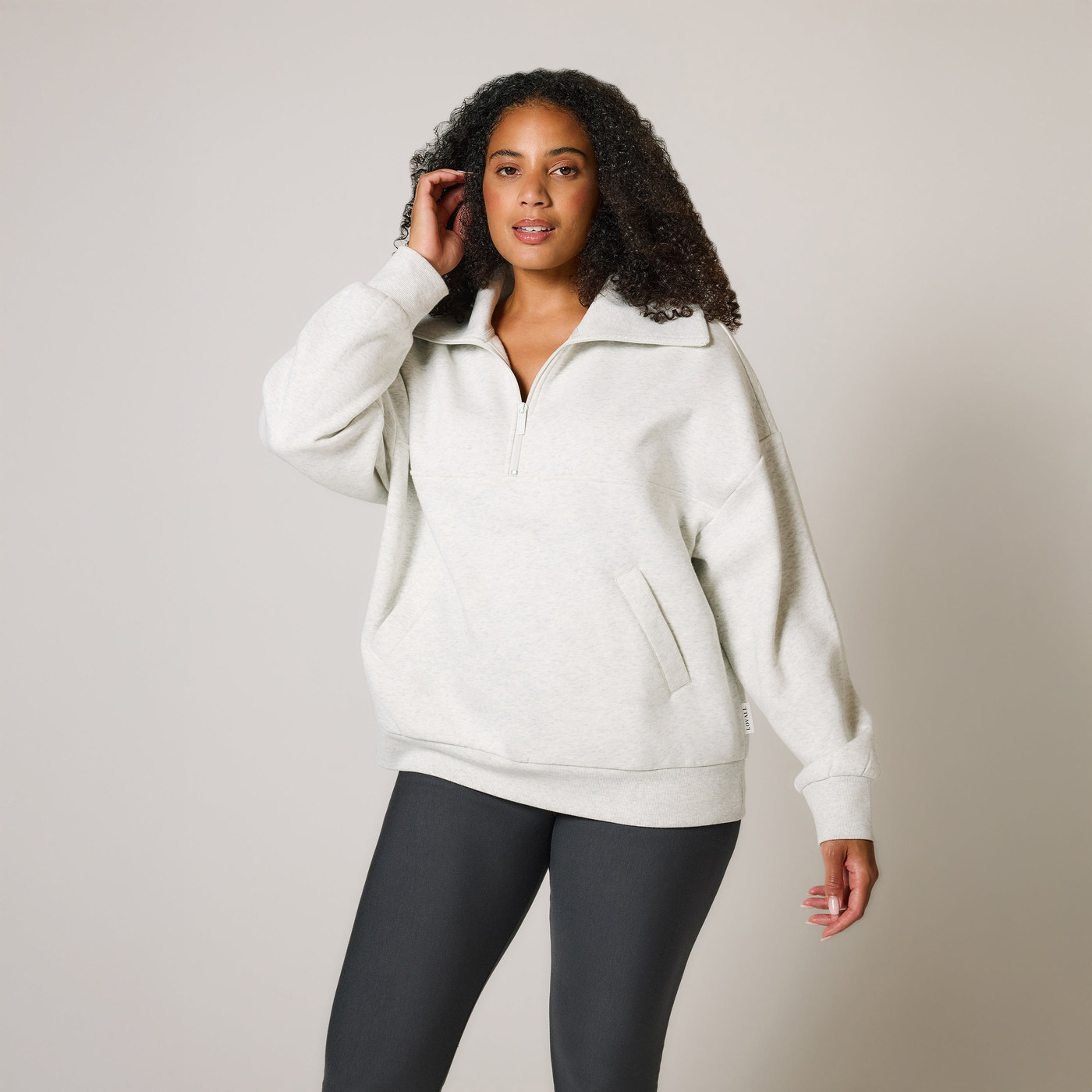Curve ALL SZN Organic Oversized 1/4 Zip Sweatshirt - Light Grey Marl