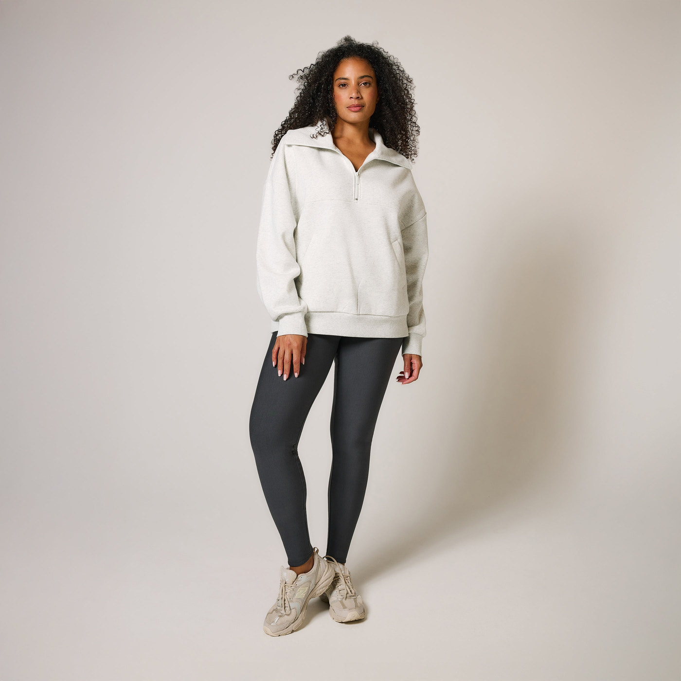 ALL SZN Organic Oversized 1/4 Zip Sweatshirt - Light Grey Marl