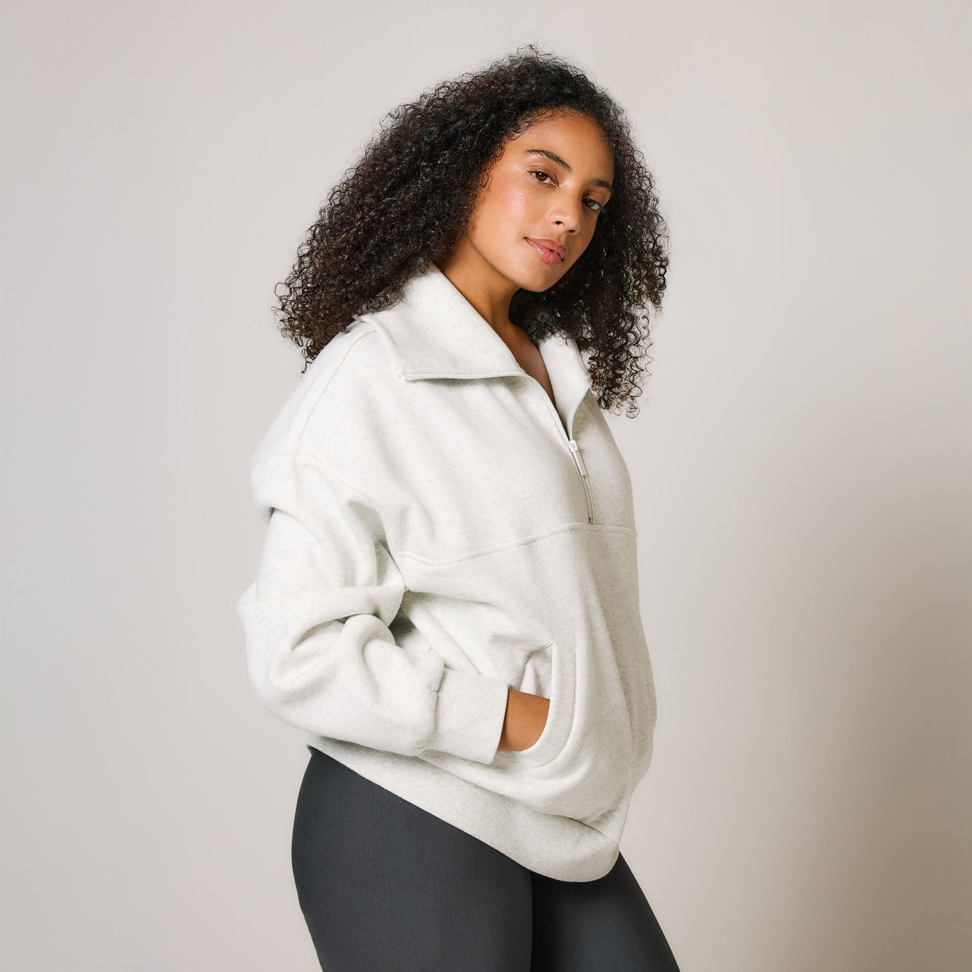 ALL SZN Organic Oversized 1/4 Zip Sweatshirt - Light Grey Marl