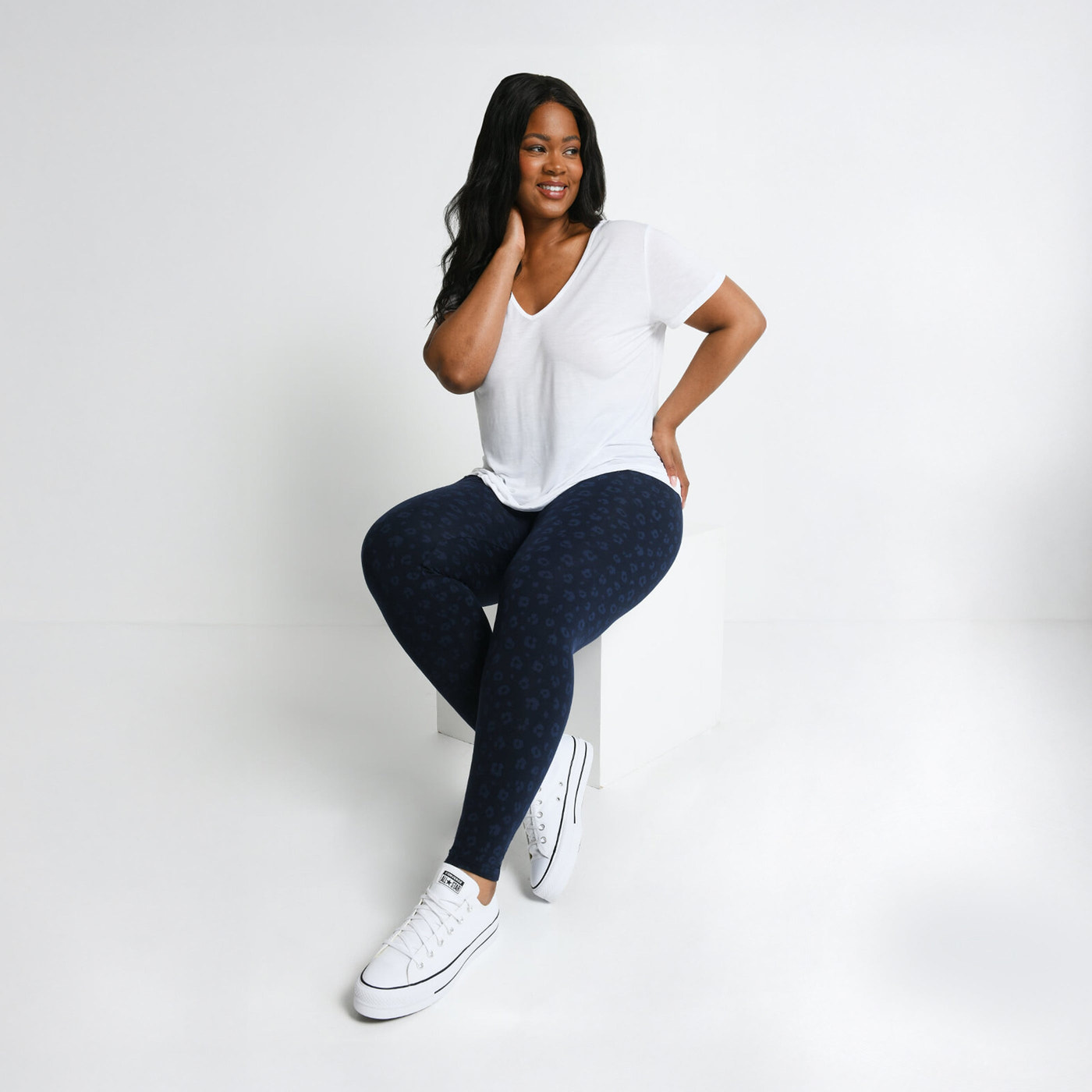 Curve Everyday High Waisted Leggings - Navy Animal Print