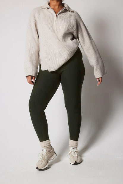 Winter Everyday High Waisted Leggings - Deep Olive