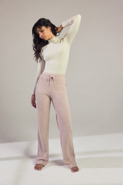 Ribbed Wide Leg Trousers - Pink