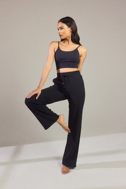 Ribbed Wide Leg Trousers - Black