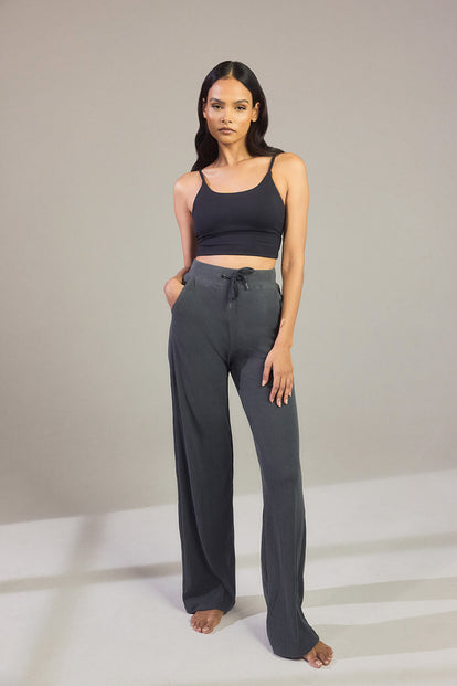 Ribbed Wide Leg Trousers - Grey