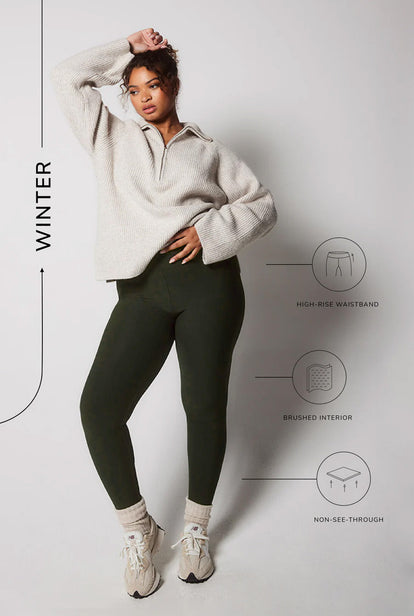 Curve Winter Everyday High Waisted Leggings - Deep Olive