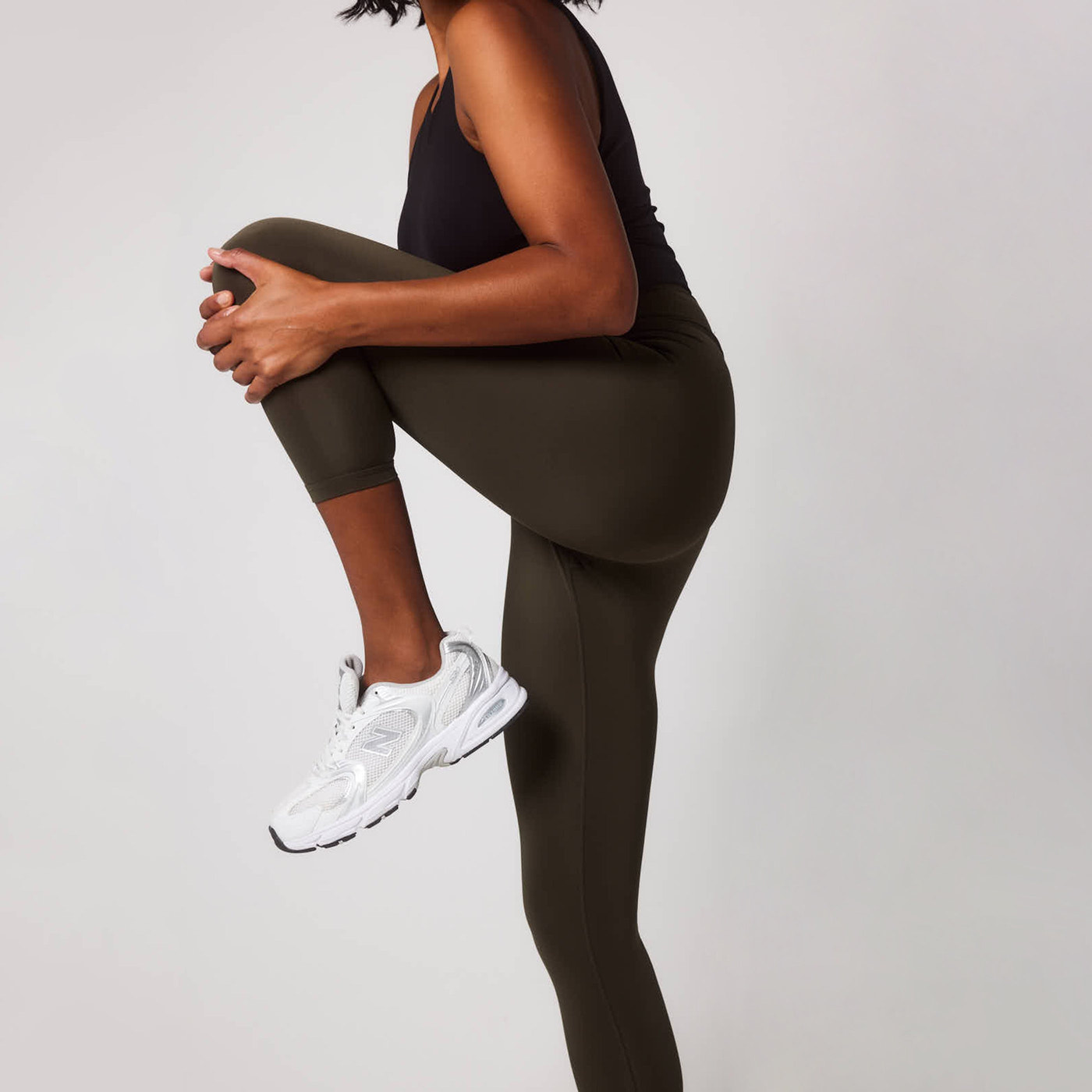 Curve Focus Cropped High Waisted Sports Leggings - Olive Green
