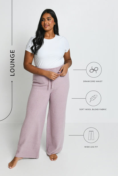 Curve Knit Wide Leg Lounge Trousers - Pink