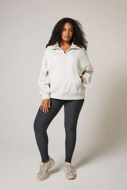 Curve ALL SZN Organic Oversized 1/4 Zip Sweatshirt - Light Grey Marl