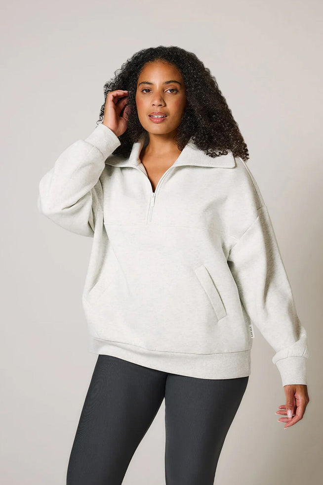 Curve ALL SZN Organic Oversized 1/4 Zip Sweatshirt - Light Grey Marl