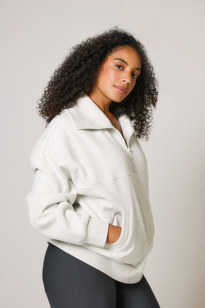 Curve ALL SZN Organic Oversized 1/4 Zip Sweatshirt - Light Grey Marl