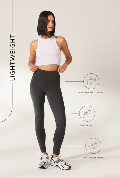 Lightweight Everyday High Waisted Leggings - Dark Grey Marl