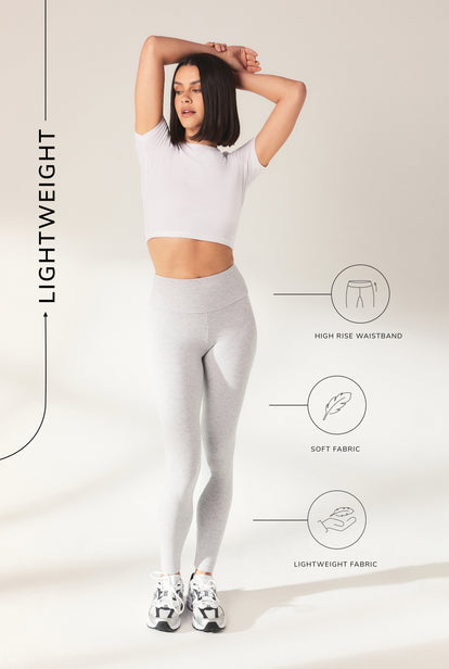 Lightweight Everyday High Waisted Leggings - Light Grey Marl