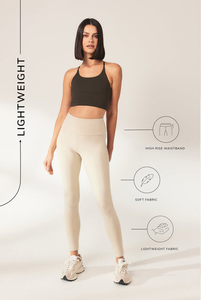 Curve Lightweight Everyday High Waisted Leggings - Natural Beige