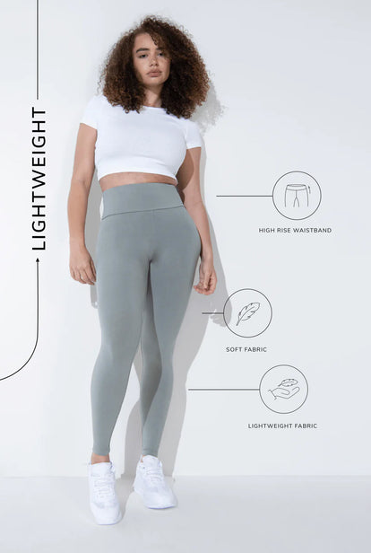 Lightweight Everyday High Waisted Leggings - Sage Green