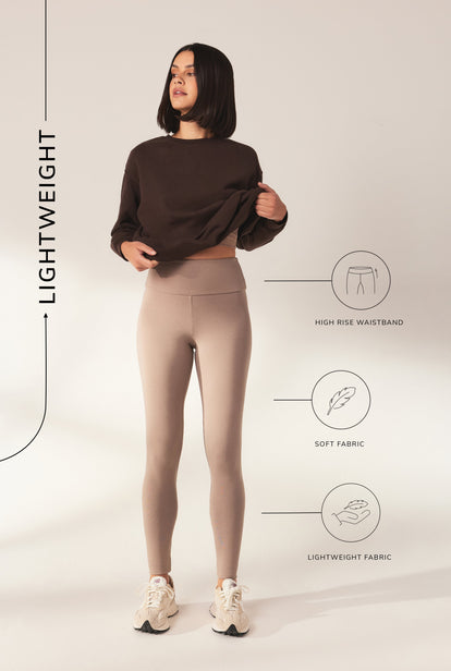 Lightweight Everyday High Waisted Leggings - Stone