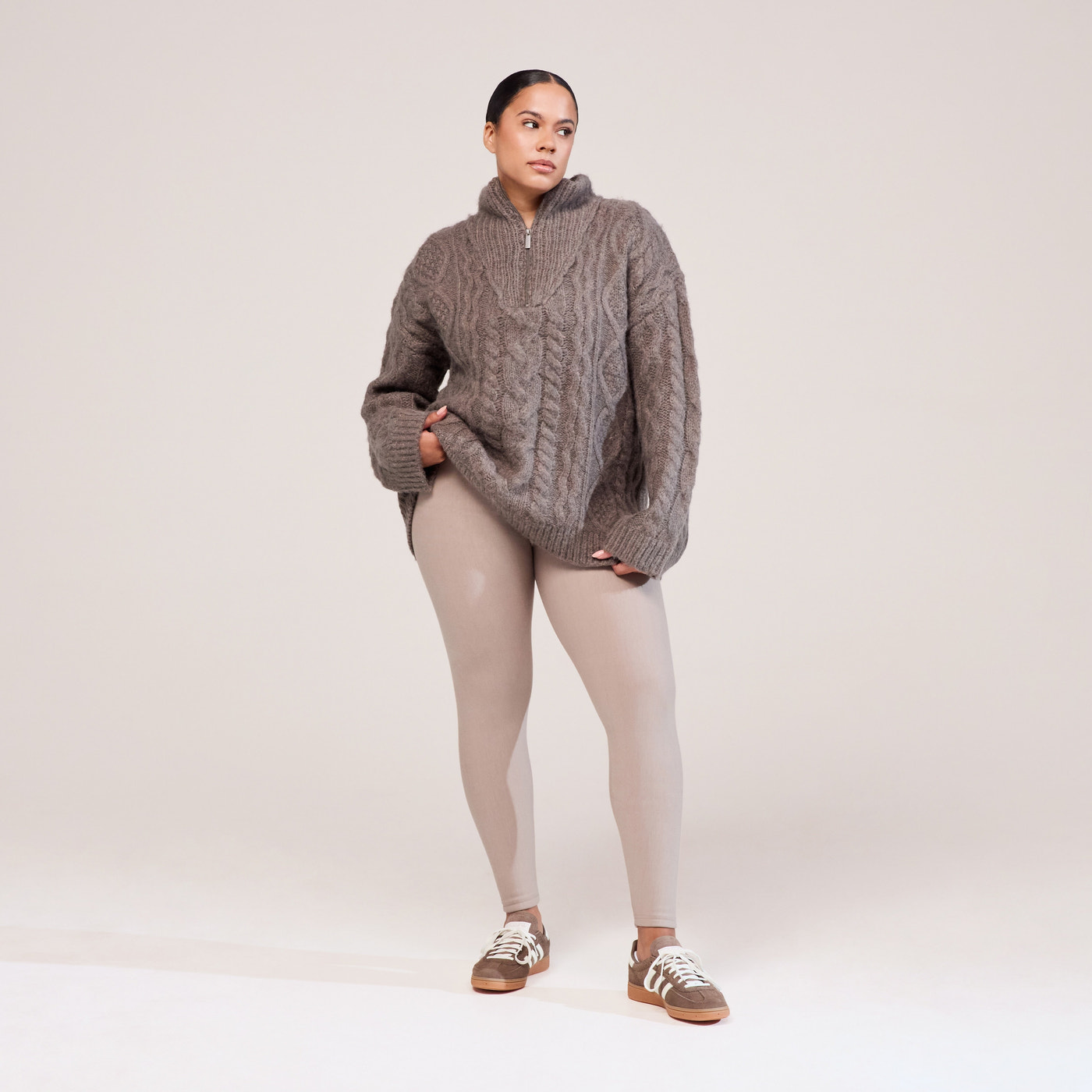 Curve Cable Knit 1/4 Zip Jumper - Mocha