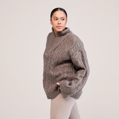 Curve Cable Knit 1/4 Zip Jumper - Mocha