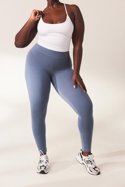 Lightweight Everyday High Waisted Leggings - Steel Blue