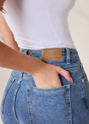 Wide Leg Jeans - Mid Blue