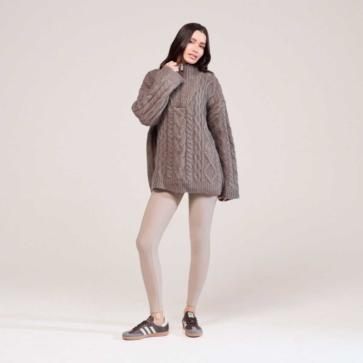 Cable Knit 1/4 Zip Jumper - Mocha