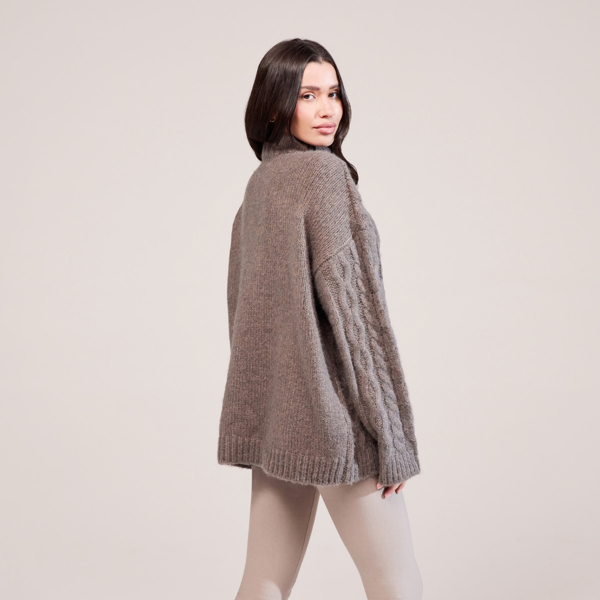 Cable Knit 1/4 Zip Jumper - Mocha