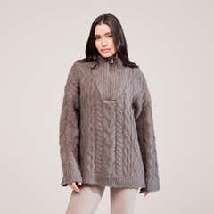 Cable Knit 1/4 Zip Jumper - Mocha